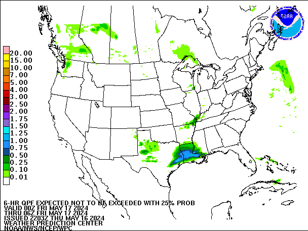 6-Hour 25th
                     Percentile QPF valid 06Z May 17, 2024
